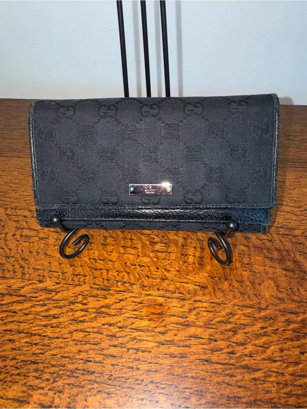 Gucci Black GG Monogram Canvas Long Wallet w/COA
